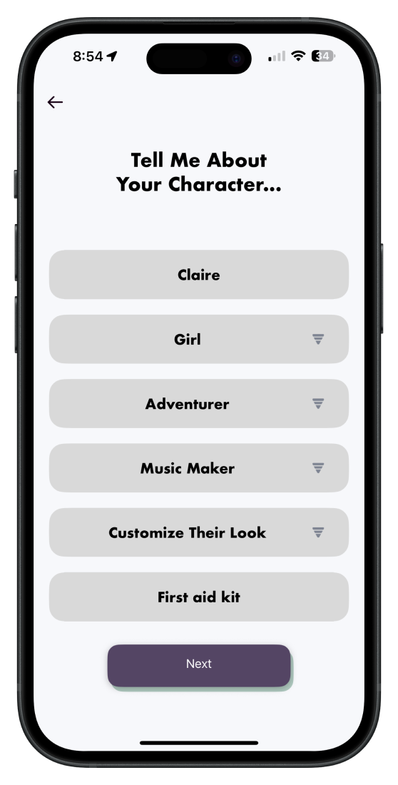 Screenshot of story creation